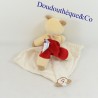 Doudou handkerchief bear BARLEY SUGAR Cashew beige and red 18 cm