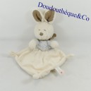 Doudou conejo plano NICOTOY blanco bordado azul mariquita bufanda taupe