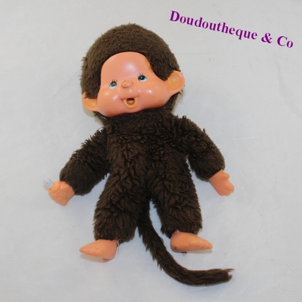 Peluche junior singe KIKI LE VRAI yeux marron signé sous le pied 28 cm