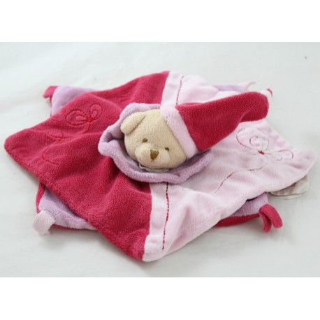 Flaches Kuscheltier Bär BABY NAT' Quadratische Knoten rosa Stickerei 30 cm