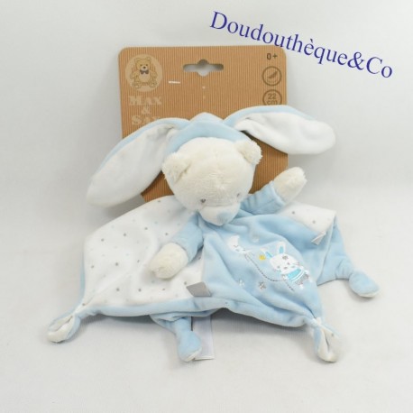 Doudou Flachbär MAX & SAX Kapuze Kaninchen blauer Mond und Sterne Carrefour Doudou Flachbär MAX & SAX Kapuze Kaninchen blauer Mond und Sterne Carrefour