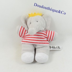 Peluche elefante Babar LANSAY t-shirt a righe bianche rosso 19 cm