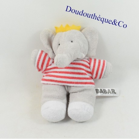 Plush elephant Babar LANSAY t-shirt white striped red 19 cm