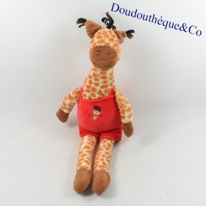 Plush giraffe CATIMINI red and brown overalls red 40 cm