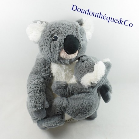 Peluche maman koala et son bébé IKEA gris poils brillants 32 cm