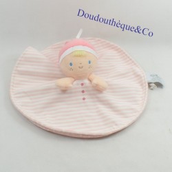 Doudou flat girl NAT & JULES round white stripes pink 28 cm