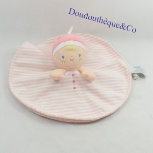 Doudou flat girl NAT & JULES round white stripes pink 28 cm