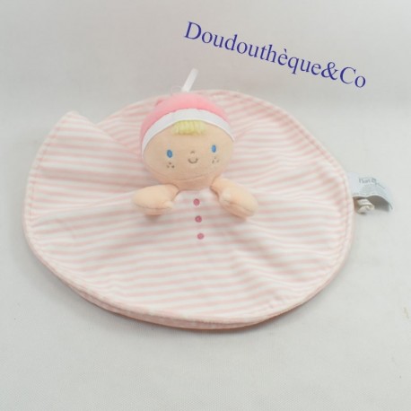 Doudou flat girl NAT & JULES rund weiße Streifen pink 28 cm