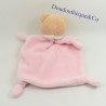 Doudou plat ours NICOTOY rose broderie marguerite 26 cm