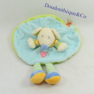 Doudou Flache Maus NICOTOY rund blau grün Herz bestickt 26 cm