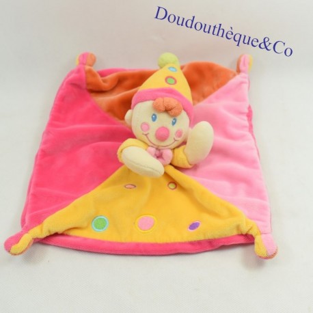 Doudou flat elf clown NICOTOY pink yellow orange round 24 cm