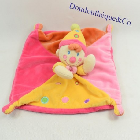 Doudou piatto elfo clown NICOTOY rosa giallo arancio rotondo 24 cm