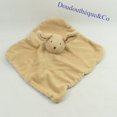 Doudou plat lapin NATHALYS beige rayures blanches 24 cm