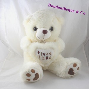 Peluche ours coeur I love you coccinelle beige