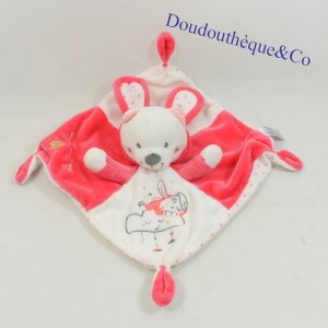 Doudou flat bear GEMO hood rabbit pink moon and stars 20 cm