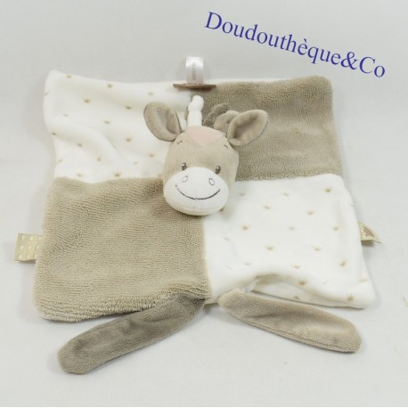 Doudou plat Noa cheval NATTOU Max, Noa & Tom beige blanc couronne 26 cm