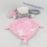 Doudou plat ours MOTS D'ENFANTS déguisé en lapin losange rose gris nuages