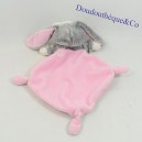Doudou oso plano PALABRAS DE NIÑOS disfrazado de conejo rombo rosa nubes grises