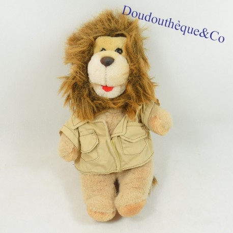 Peluche vintage lion NOUNOURS marron veste beige yeux plastiques 27 cm