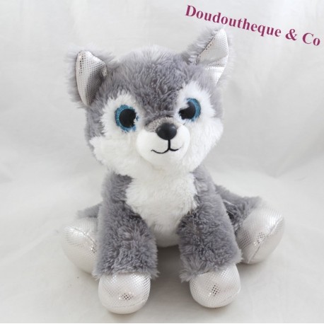 Peluche chien husky SOFT FRIENDS gris gros yeux