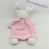 Doudou conejo plano TEX BABY estrellas rectángulo blanco rosa 26 cm