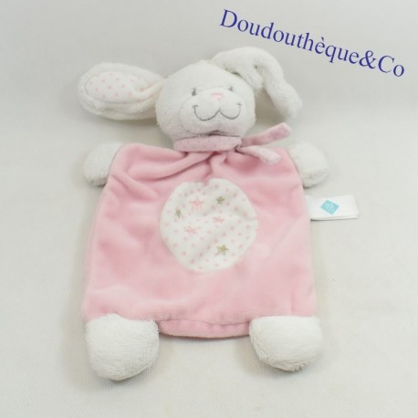 Doudou flaches Kaninchen TEX BABY Sterne rosa weiß Rechteck 26 cm