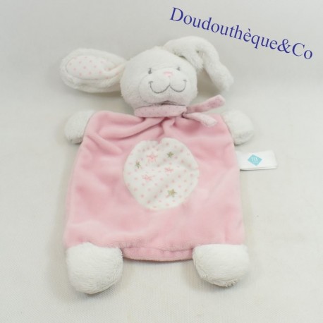 Doudou flat rabbit TEX BABY stars pink white rectangle 26 cm