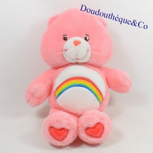 Peluche ours Bisounours CARE BEARS Grosfarceur rose motif arc en ciel  33 cm