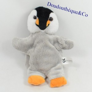 Doudou marionnette pingouin AU SYCOMORE gris 25 cm