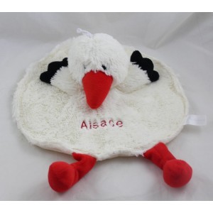 Doudou plat cigogne ANTONIO HOME rond Alsace blanc rouge noir 32 cm