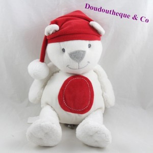 Peluche ours ORCHESTRA Noel blanc bonnet rouge