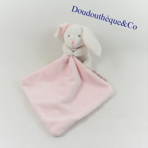 Doudou mouchoir lapin Doudou et Compagnie blanc et rose 25 cm