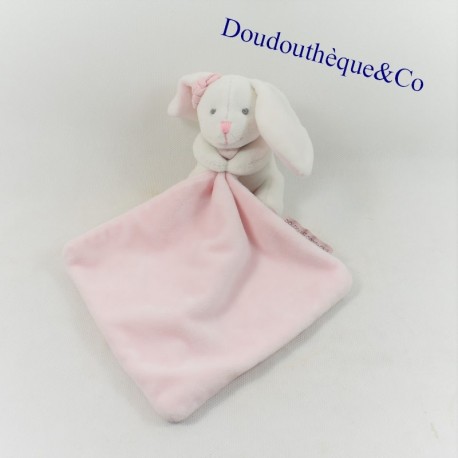 Doudou fazzoletto coniglio Doudou and Company bianco e rosa 25 cm