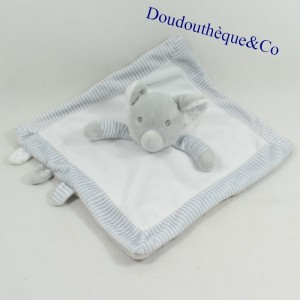 Doudou flacher Elefant OBAIBI grau weiß Streifen 25 cm