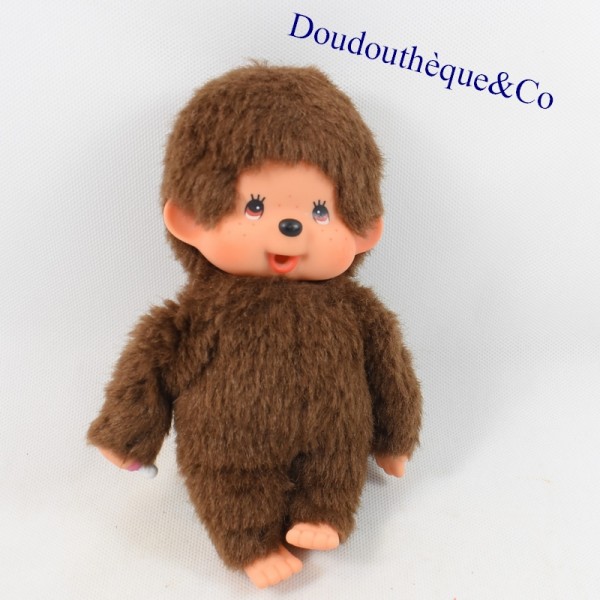 Peluche singe KIKI LE VRAI yeux marron signé sous le pied 18 cm - S