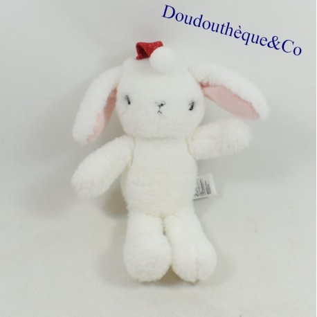 Doudou Kaninchen H&M weiße Weihnachtsmütze auf dem Kopf 25 cm Doudou Kaninchen H&M weiße Weihnachtsmütze auf dem Kopf 25 cm