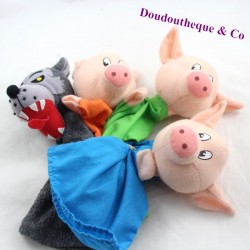 Puppet set AU SYCOMORE Ausycomore The 3 little pigs and the wolf