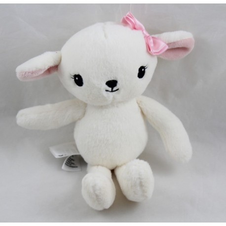 Doudou sheep H&M white knot pink satin on the head 22 cm