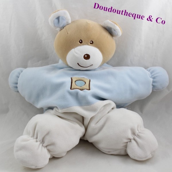 Doudou range pyjama ours AJENA bleu blanc poche dans le dos 40 cm 