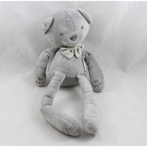 Peluche ours BABYPLAY Mamamiya & papas gris noeud papillon rayé 32 cm