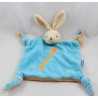 Doudou flat rabbit KALOO number 1 blue orange 4 knotted corners 32 cm