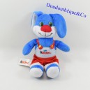 Peluche de conejo FERRERO KINDER mono azul blanco y rojo 25 cm