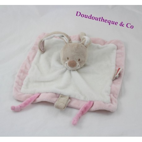 Doudou flaches Kaninchen NATTOU Les Rigolos Puppe rosa weiß Doudou flaches Kaninchen NATTOU Les Rigolos Puppe rosa weiß