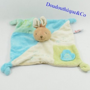 Doudou flaches Kaninchen TOODO Puppe blau grün Blumenknoten 25 cm