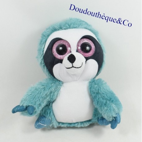 Peluche paresseux FIZZY Gros Yeux bleu et blanc assis 20 cm