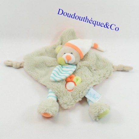 Doudou orso piatto BABY NAT' Oscar l'orsacchiotto grigio arancio BN020