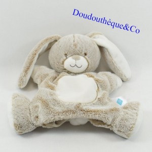 Doudou marionnette lapin TEX BABY gris taupe blanc chiné poils longs Carrefour 24 cm