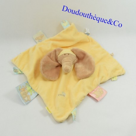 Doudou plat Archibald éléphant NOUKIE'S jaune palmier 25 cm