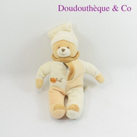 Teddy bear BABY NAT' fazzoletto beige e marrone cappuccio 27 cm