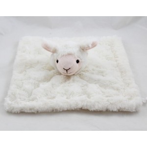 Doudou plat mouton HAN carré agneau blanc poils longs 28 cm